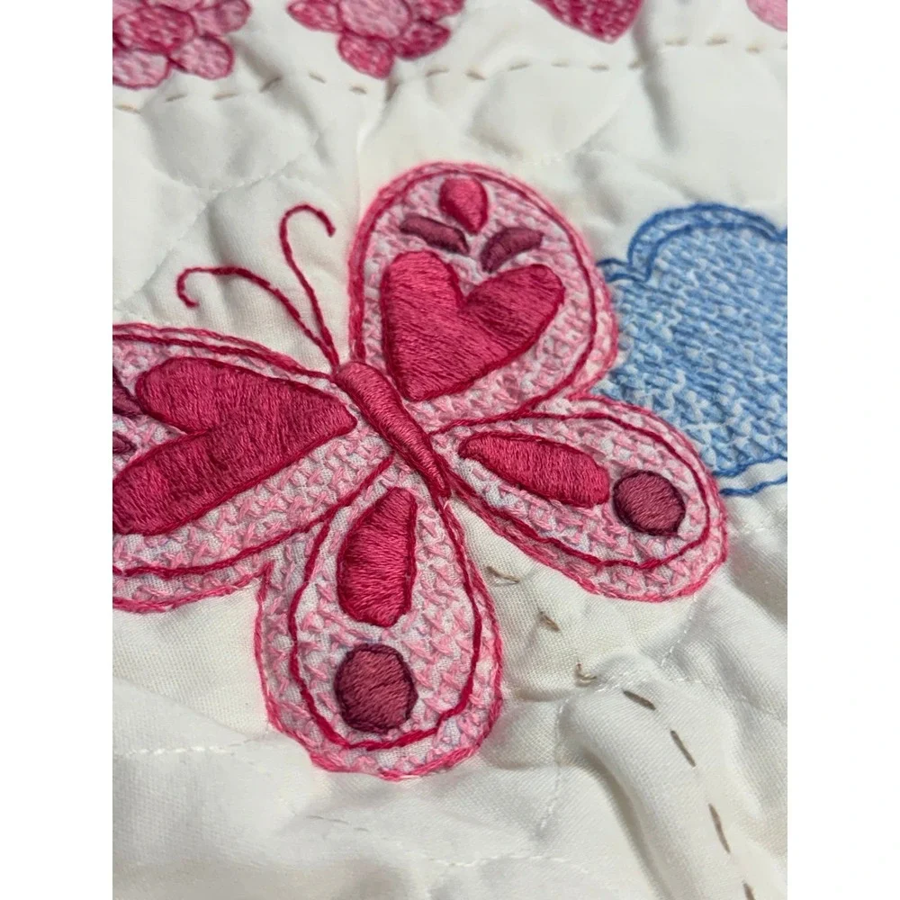 Adorable princess toddler bed quilt. Approx 42X30 in hand made cross-stitched